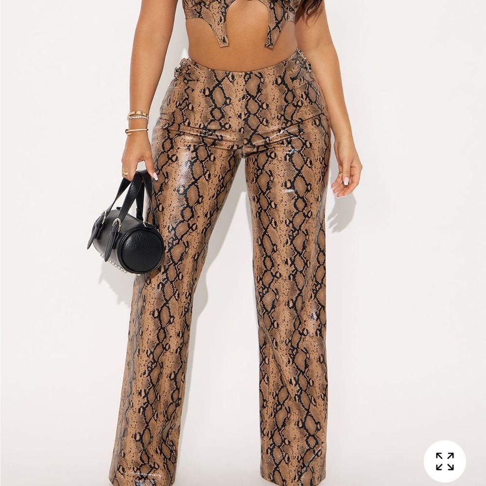 Fashion Nova Brown Snake-Print High-Rise Wide-Leg Pants